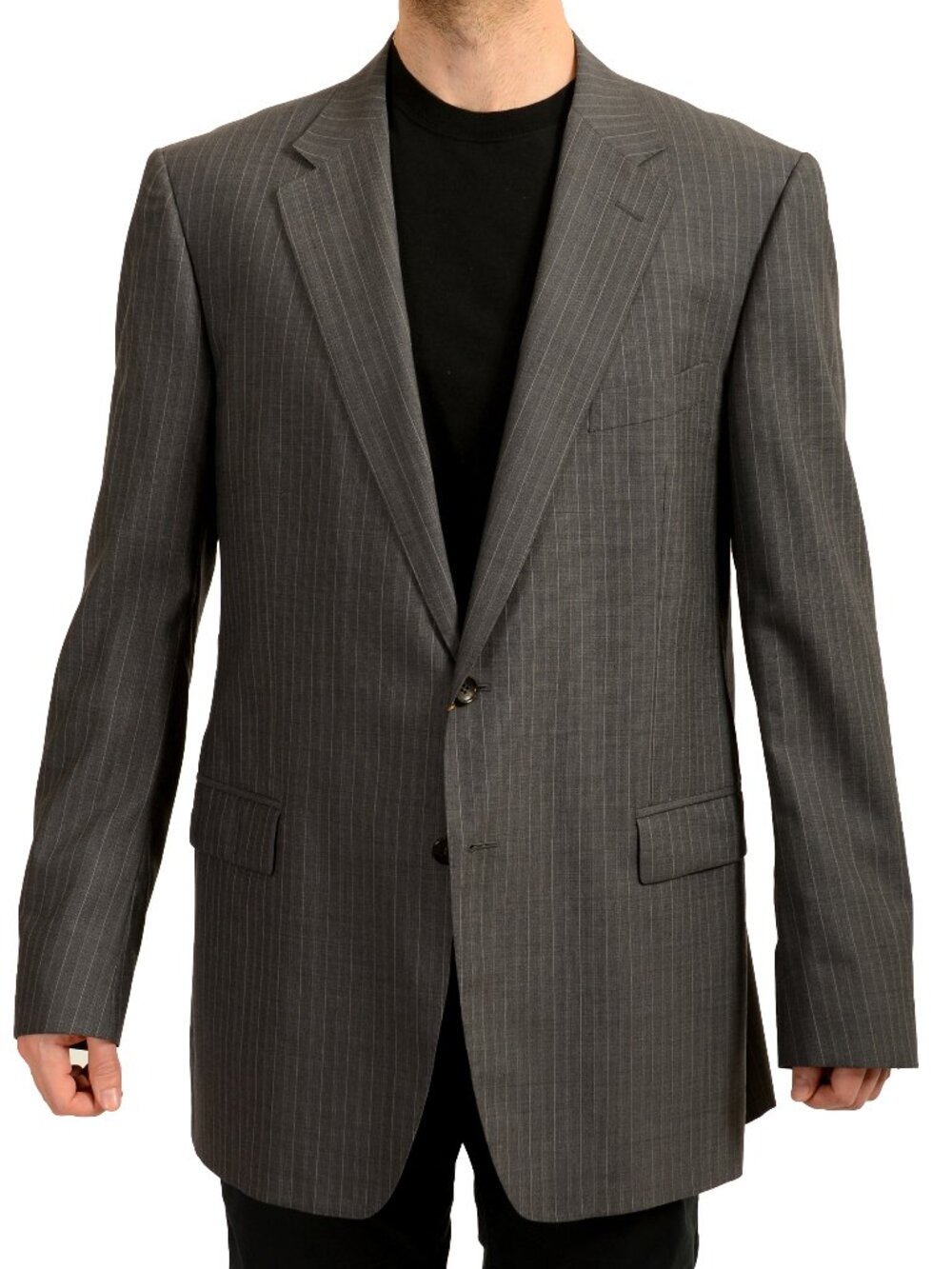 Gucci Men's Gray Striped 100% Wool Two Button Blazer US 48R IT 58R